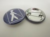 Blue badge with needle and WHOs international symbol ø38mm