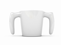 White pottery mug with 2 handles