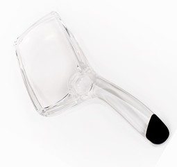 Magnifying glass with angled handle for reading