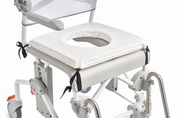 Etac blød sædepude til bade- og toiletstol med oval- og nøglehulsåbn.