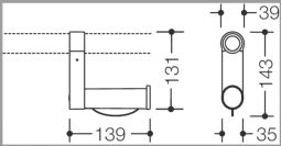 HEWI Toiletpapirholder til armstøtte - klik for at se billedet i fuld størrelse - åbner i nyt vindue HEWI Toiletpapirholder til armstøtte