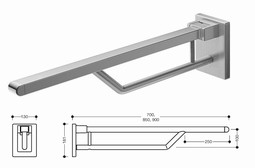 HEWI Klapbart støttegreb, duo, børstet rustfri, 700 mm - eksempel fra produktgruppen toiletstøtter, vægmonterede HEWI Klapbart støttegreb, duo, børstet rustfri, 700 mm - eksempel fra produktgruppen toiletstøtter, vægmonterede