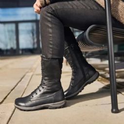 New Feet lang damestøvle med lynlås og snøre