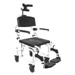 Shower and toilet chair with wheels, tilt and headrest Shower and toilet chair with wheels, tilt and headrest