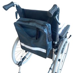 Dark blue bag for wheelchair with reflector