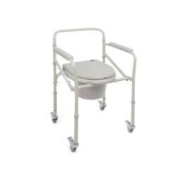 Basic folding commode chair with wheels - example from the product group commode shower chairs with castors, non-electrical height adjustable Basic folding commode chair with wheels - example from the product group commode shower chairs with castors, non-electrical height adjustable
