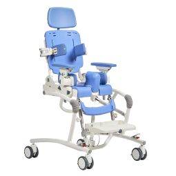R82 Flamingo Curo toileting and bathing chair on High-Low Frame